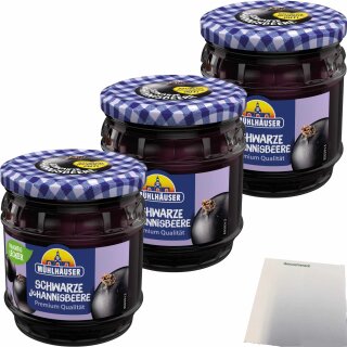 Mühlhäuser Konfitüre Extra Schwarze Johannisbeere 3er Pack (3x450g Glas) + usy Block