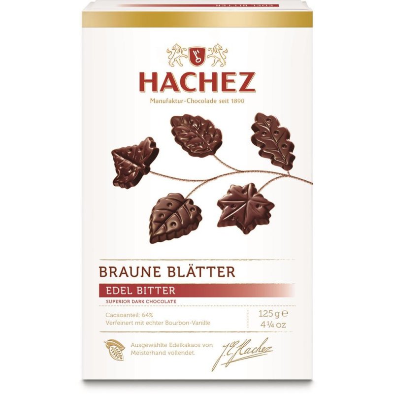 Hachez Braune Blatter Mit Edel Bitter Schokolade 125g Packung