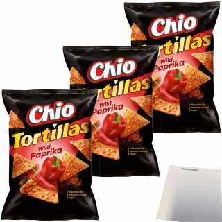 Chio Tortillas Chips Wild Paprika 3er Pack (3x110g Packung) + usy Block