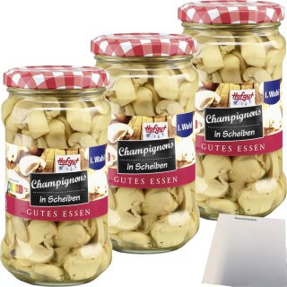 Hofgut Champignons in Scheiben 3er Pack (3x314ml Glas) + usy Block