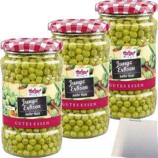 Hofgut Junge Erbsen sehr fein 3er Pack (3x370ml Glas) + usy Block
