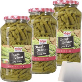 Hofgut Feine Brechbohnen 3er Pack (3x720ml Glas) + usy Block