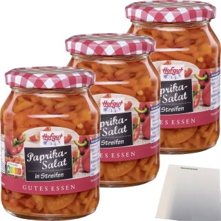Hofgut Paprikasalat Streifen 3er Pack (3x370ml Glas) + usy Block