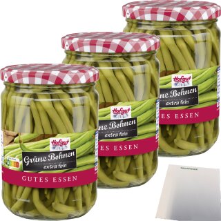 Hofgut Grüne Bohnen sehr fein 3er Pack (3x580ml Glas) + usy Block