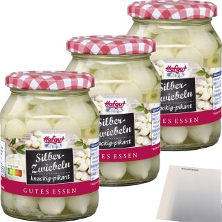 Hofgut Silberzwiebeln 3er Pack (3x370ml Glas) + usy Block