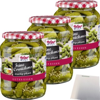 Hofgut Feine Cornichons 3er Pack (3x720ml Glas) + usy Block