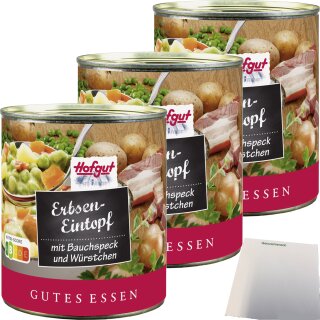 Hofgut Erbseneintopf mit Bauchspeck & Würstchen 3er Pack (3x800g Dose) + usy Block
