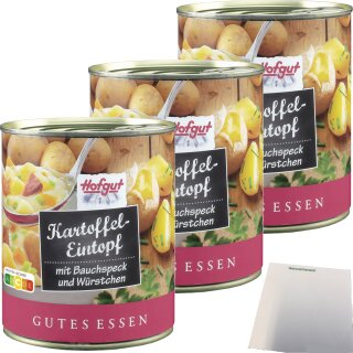 Hofgut Kartoffeleintopf mit Würstchen 3er Pack (3x800g Dose) + usy Block