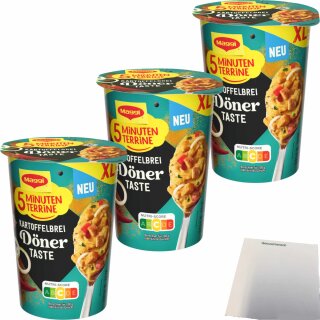 Maggi 5 Minuten Terrine Kartoffelbrei Döner Taste 3er Pack (3x71g Dose) + usy Block