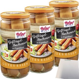 Hofgut Geflügel Bockwurst 3er Pack (3x5/250g Glas) + usy Block