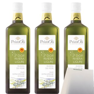 PrimOli Natives Olivenöl Riviera Ligure extra 3er Pack (3x500ml Flasche) + usy Block