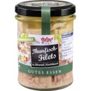 Hofgut Thunfisch Filets in Olivenöl mit Knoblaucharoma 3er Pack (3x190g Glas) + usy Block
