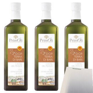 PrimOli Terra di Bari Castel del Monte Natives Olivenöl extra 3er Pack (3x500ml Flasche) + usy Block