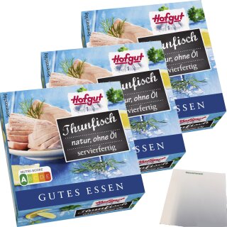 Hofgut Thunfisch natur in Wasser 3er Pack (3x80g Dose) + usy Block