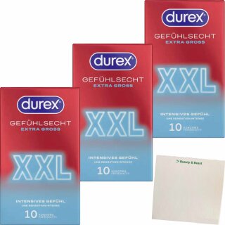 Durex Kondome Gefühlsecht Extra Groß 3er pack (3x10Stk Packung) + usy Block