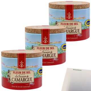 La Saunier de Camargue Fleur de Sel Meersalz 3er Pack (3x125g Dose) + usy Block