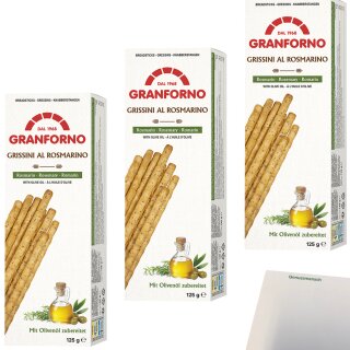 Knusprige Grissini Rosmarin mit Olivenölrezeptur 3er Pack (3x125g Packung) + usy Block
