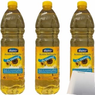 diamir Aceite Refinado Sonnenblumenöl 3er Pack (3x1L Flasche) + usy Block
