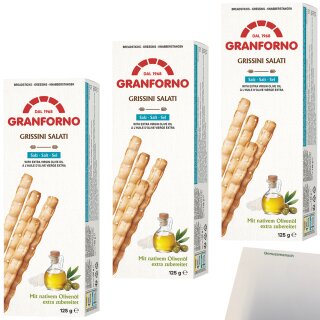 Knusprige Grissini Salz mit Olivenölrezeptur 3er Pack (3x125g Packung) + usy Block