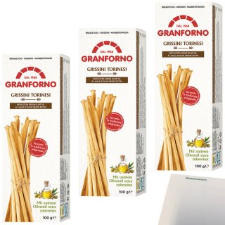 Knusprige Grissini torinesi mit nativem Olivenöl Extra 3er Pack (3x125g Packung) + usy Block