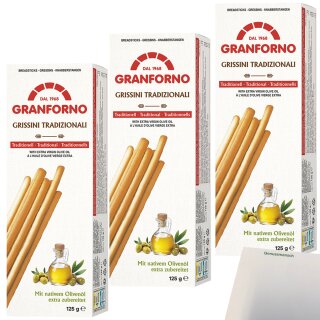 Knusprige Grissini traditionali mit nativem Olivenöl Extra 3er Pack (3x125g Packung) + usy Block