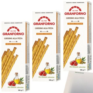 Knusprige Grissini Pizza mit Olivenöl 3er Pack (3x125g Packung) + usy Block