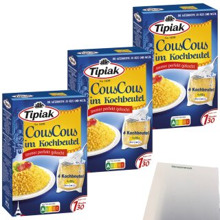 Tipiak CousCous im Kochbeutel 3er Pack (3x400g Packung) + usy Block