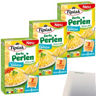 Tipiak zarte Perlen im Kochbeutel Weizen und Mais 3er Pack (3x350g Packung) + usy Block