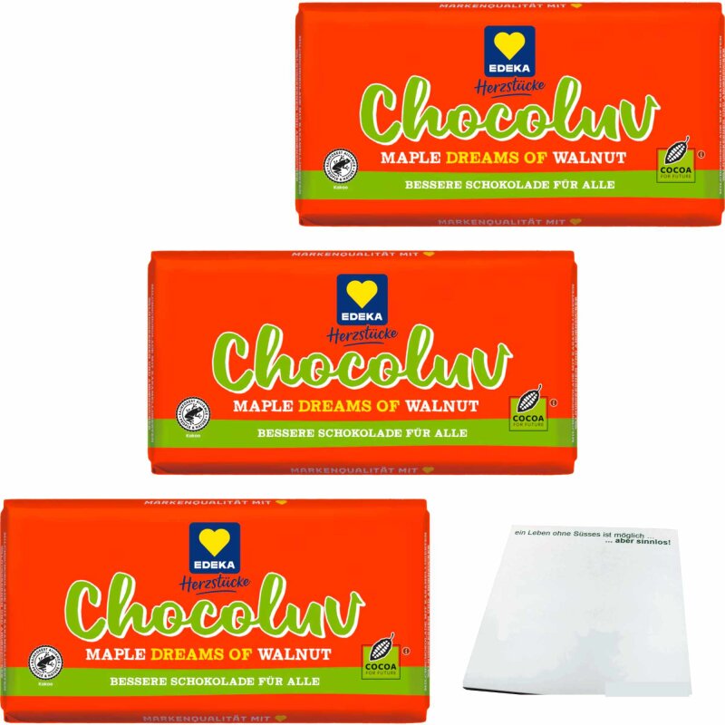 Edeka Herzstücke Chocoluv Walnuss Ahornsirup 3er Pack (3x150g Tafel)