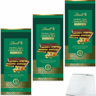 Lindt Dubai Style Chocolade DARK 70% Cacao 3er Pack (3x145g Tafel) + usy Block