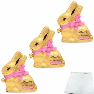 Lindt Goldhase Weiß & Erdbeere 3er Pack (3x100g Packung) + usy Block
