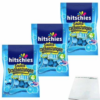 hitschies Saure Drachenzungen brizzl Bälle blau 3er Pack (3x100g Beutel) + usy Block