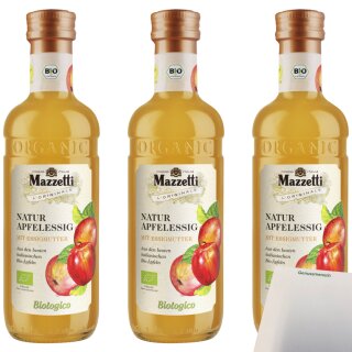 Mazzetti Apfelessig mit Essigmutter 3er Pack (3x500ml Flasche) + usy Block