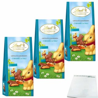 Lindt Goldhase gefüllte Goldhasen Caramel & Salz 3er pack (3x80g Packung) + usy Block