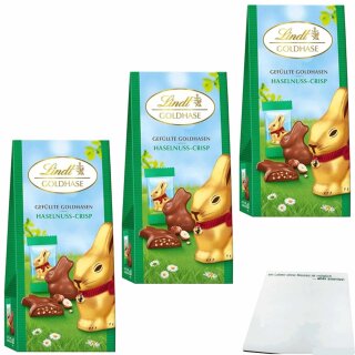 Lindt Goldhase gefüllte Haselnuss-Crisp 3er pack (3x80g Packung) + usy Block