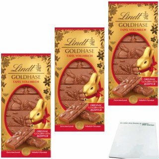 Lindt Goldhasentafel Vollmilch 3er pack (3x120g Tafel) + usy Block
