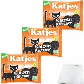Katjes Katzen-Pfötchen Lakritz Katzenpfötchen vegan 3er Pack (3x210g Beutel) + usy Block