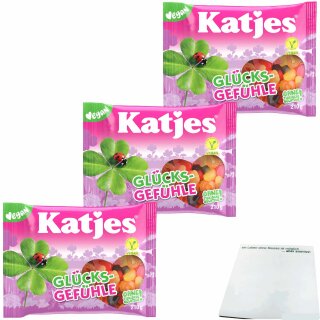 Katjes Glücksgefühle Fruchtgummi und Lakritz 3er Pack (3x210g Packung) + usy Block