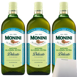 Monini Delicato Natives Olivenöl Extra 3er Pack (3x1l Flasche) + usy Block