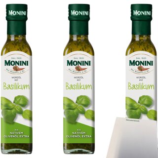 Monini Extra Virgin Olive Oil Basilikum 3er Pack (3x250ml Flasche) + usy Block
