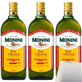 Monini Brat Olivenöl 3er Pack (3x500ml Flasche) + usy Block