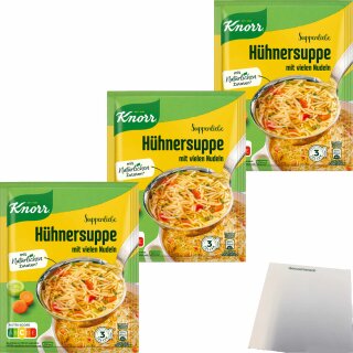Knorr Suppenliebe Hühner Suppe 3 Portionen, ergibt 750ml 3er Pack (3x69g Packung) + usy Block