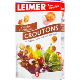 Leimer Croutons Zwiebel Knoblauch für Suppen Salat und zum Knabbern (100g Packung) MHD 04.09.2025 Sonderpreis
