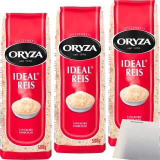 Oryza Ideal Reis Langkorn Parboiled 3er Pack (3x500g Beutel) + usy Block