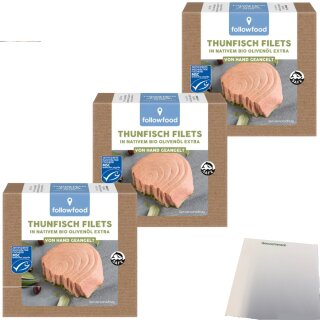 Followfood MSC Thunfischfilets in Bio-Olivenöl 3er Pack (3x160g Dose) + usy Block