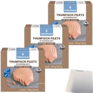 Followfood MSC Thunfischfilets Natur 3er Pack (3x185g Dose) + usy Block
