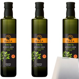 Gaea Natives Olivenöl extra aus Kreta 3er Pack (3x500ml Flasche) + usy Block