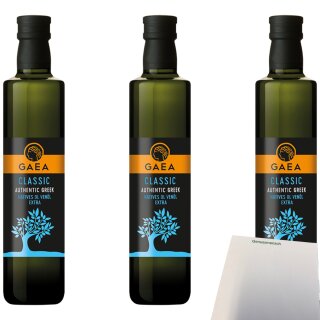 Gaea Classic Natives Olivenöl extra 3er Pack (3x500ml Flasche) + usy Block