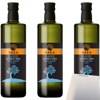 Gaea Classic Natives Olivenöl extra 3er Pack (3x1l Flasche) + usy Block
