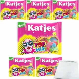 Katjes Pop-Mix Kaubonbon mit Fruchtgummi 6er Pack (6x210g Packung) + usy Block